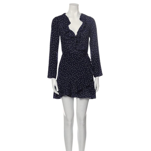 591. REALISATION Par Alexandra Blue Star Print Silk Ruffle Wrap Mini Dress Sz L - Picture 3 of 4